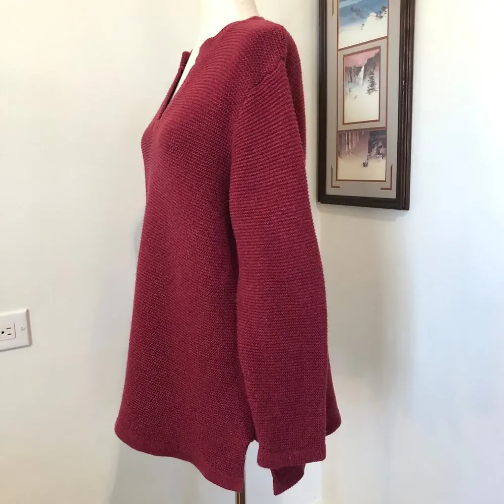 Norm Thompson Tunic Knit Sweater‎ PL Burgundy Textured Holiday Quiet Luxury 90s